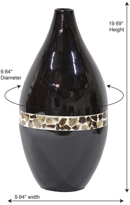 Genie Black Lacquer with Brown Coconut Shell Spun Bamboo Vase