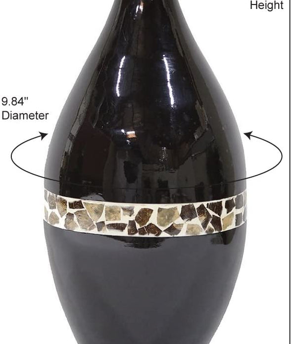 Genie Black Lacquer with Brown Coconut Shell Spun Bamboo Vase