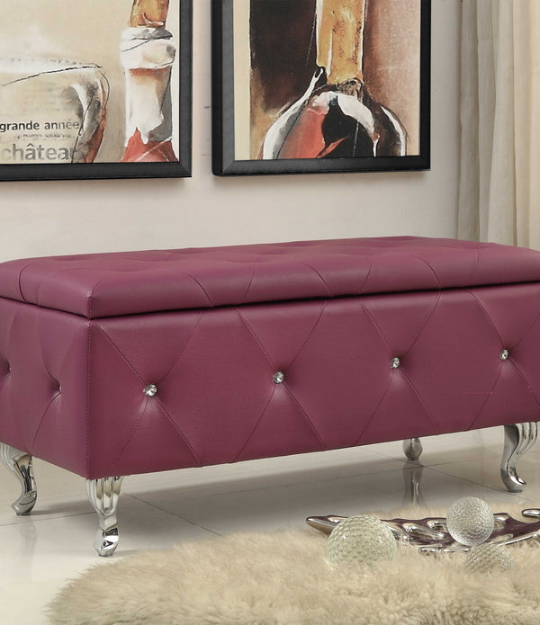 Purple Tufted Hard Wood Storage Bench