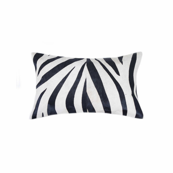 12" x 20" x 5" Zebra Black On White Cowhide  Pillow