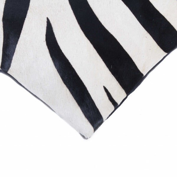 12" x 20" x 5" Zebra Black On White Cowhide  Pillow