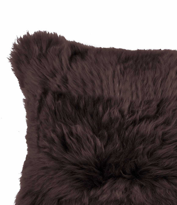 Rectangular Soft Chocolate Natural Sheepskin Fur Lumbar Pillow