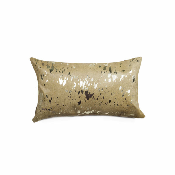 12" x 20" x 5" Gold And Tan Cowhide  Pillow