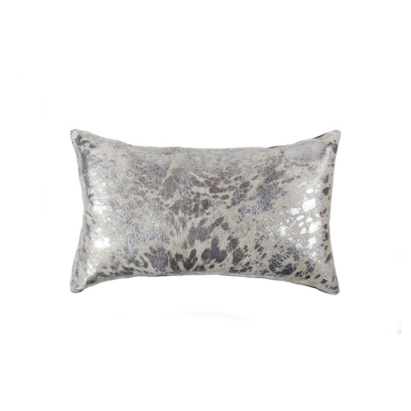 12" x 20" x 5" Silver And Natural Cowhide  Pillow