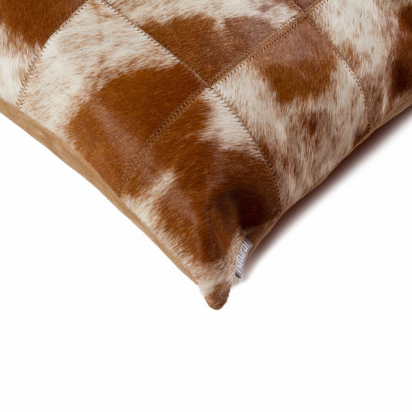 18" x 18" x 5" Salt And Pepper Brown And White Patchwork Cowhide  Pillow