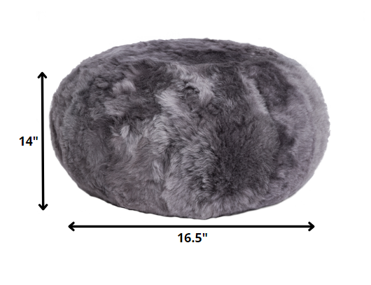 16.5" x 16.5" x 14" Gray Brisa Short-Hair Sheepskin - Ottoman Pouf