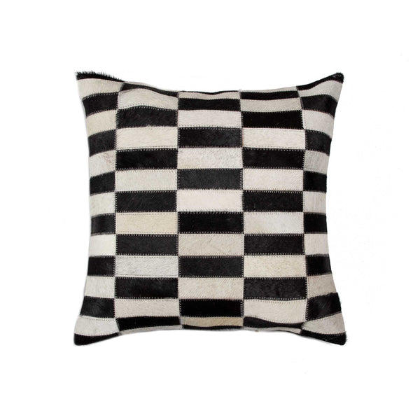 18" x 18" x 5" Black And White Linear Cowhide  Pillow