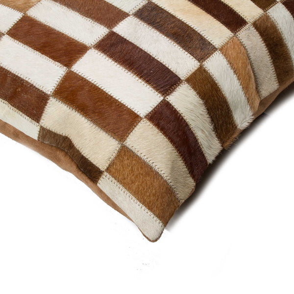 18" x 18" x 5" Brown And White Linear Cowhide  Pillow