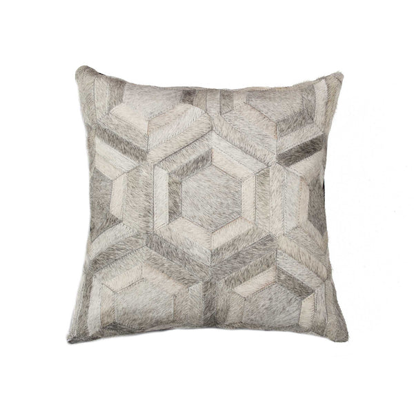 18" x 18" x 5" Gray Hexagon Cowhide  Pillow