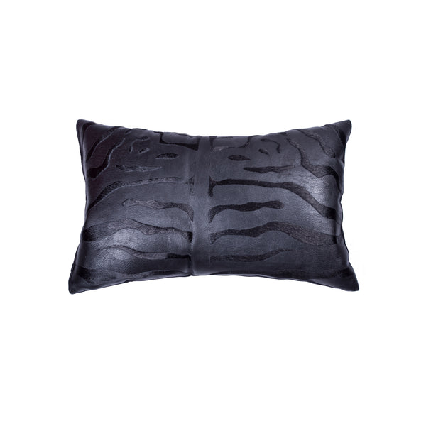 12" x 20" x 5" Zebra Black On Black Cowhide  Pillow