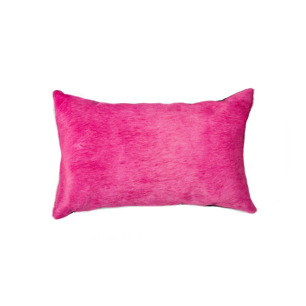 12" x 20" x 5" Fuchsia Cowhide  Pillow