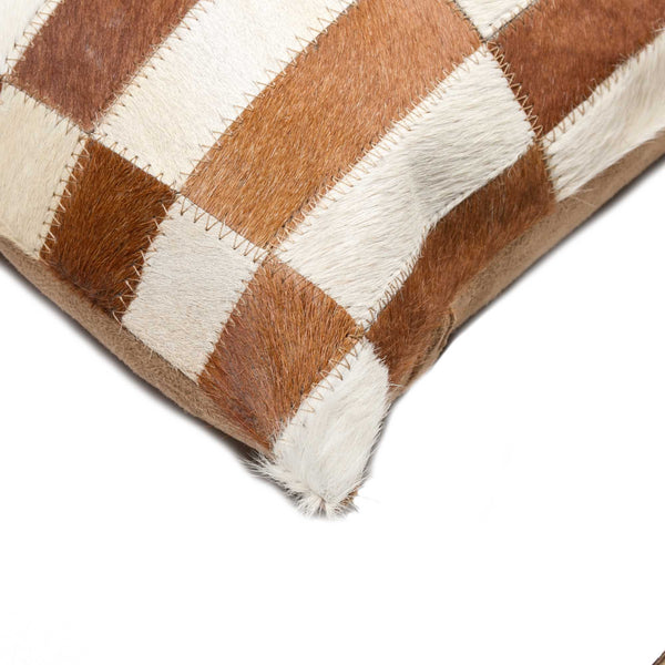 12" x 20" x 5" Brown And White Linear Cowhide  Pillow