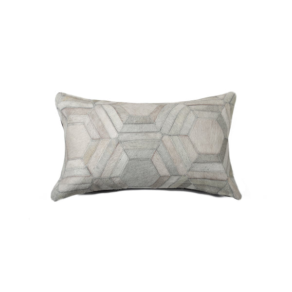 12" x 20" x 5" Gray Cowhide Hexagon  Pillow