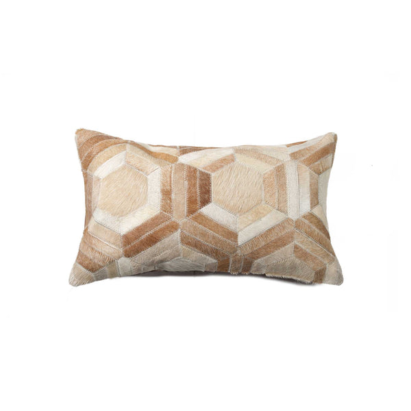 12" x 20" x 5" Natural Cowhide Hexagon  Pillow