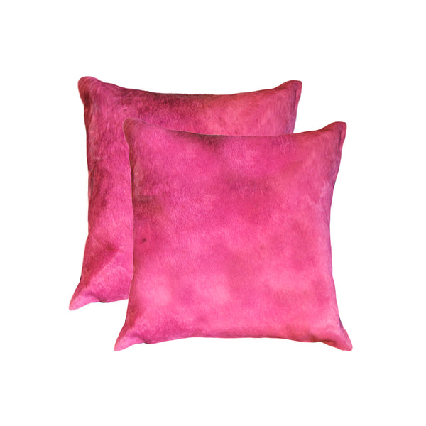 18" x 18" x 5" Fuschia Cowhide  Pillow 2 Pack