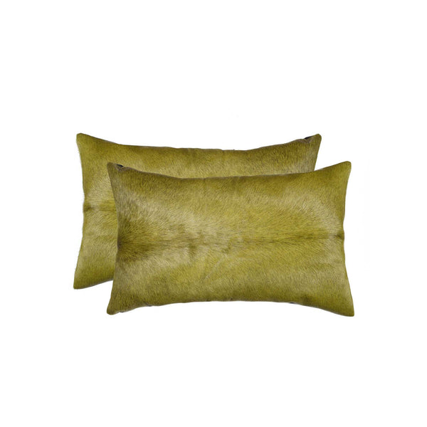 12" x 20" x 5" Lime Cowhide  Pillow 2 Pack