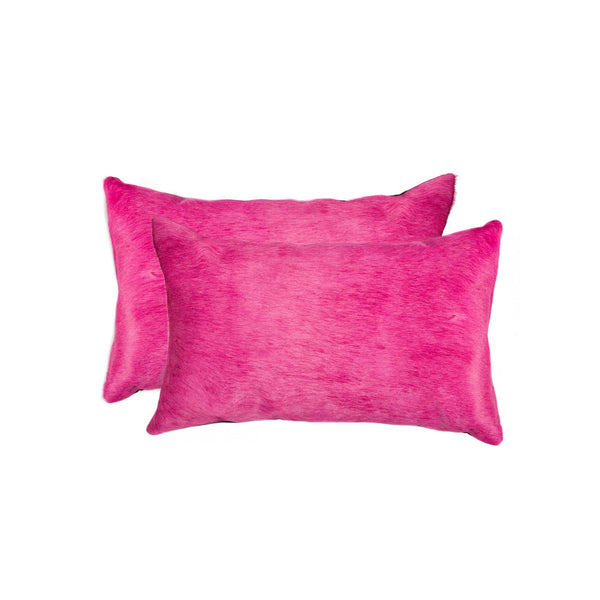 12" x 20" x 5" Fuschia Cowhide  Pillow 2 Pack