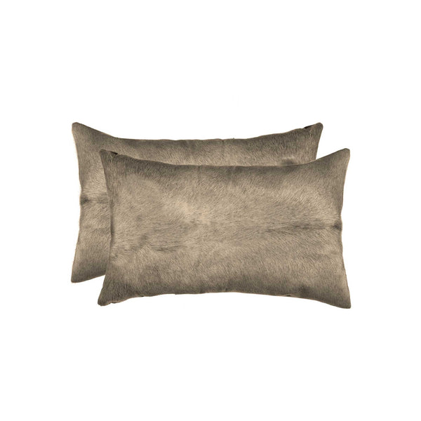 12" x 20" x 5" Taupe Cowhide  Pillow 2 Pack