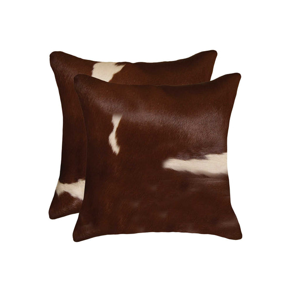 18" x 18" x 5" Brown And White Cowhide  Pillow 2 Pack