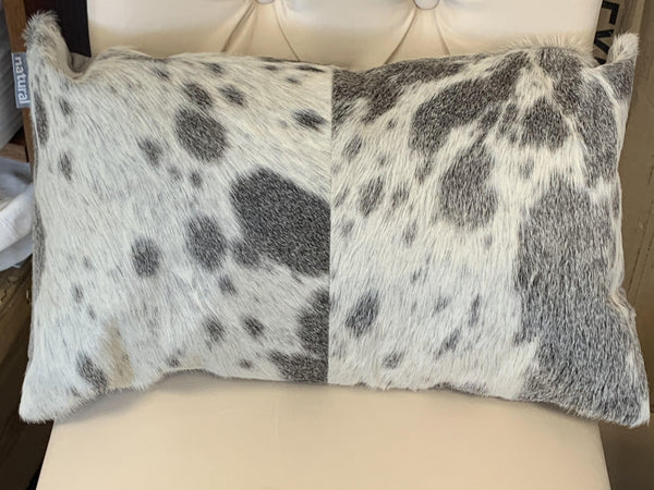 Set of 2 Gray And White Natural Cowhide Pillows