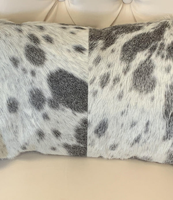 Set of 2 Gray And White Natural Cowhide Pillows