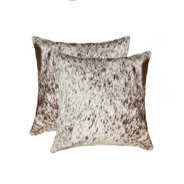 18" x 18" x 5" Salt And Pepper Chocolate And White Cowhide  Pillow 2 Pack