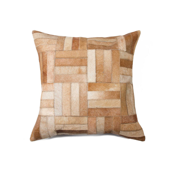 18" x 18" x 5" Tan Parquet Cowhide  Pillow