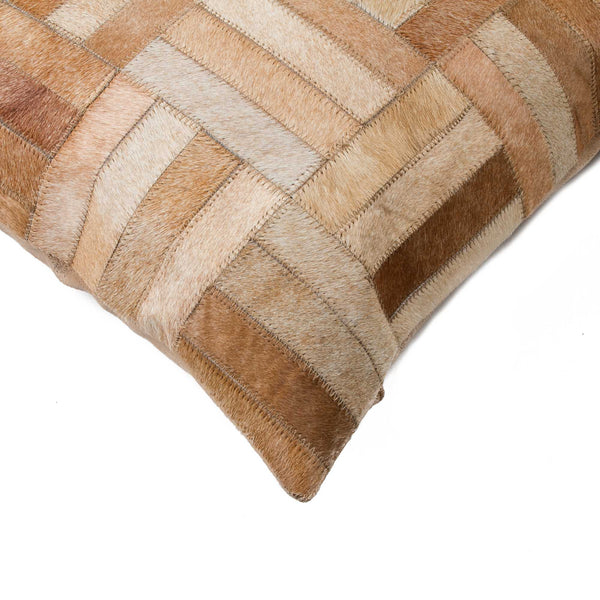 18" x 18" x 5" Tan Parquet Cowhide  Pillow