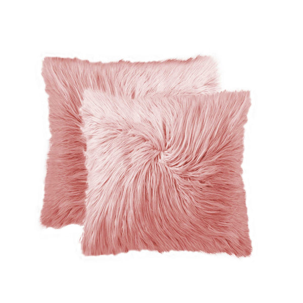 20" x 20" x 5" Dusty Rose Faux Sheepskin - Pillow 2-Pack