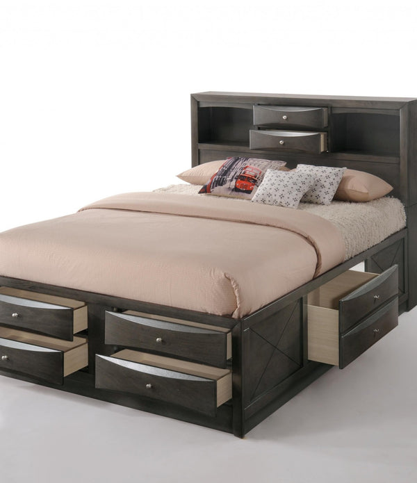 91' X 63' X 56' Gray Oak Rubber Wood Queen Storage Bed