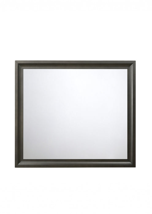 Antique Gray Wooden Rectangular Beveled Mirror