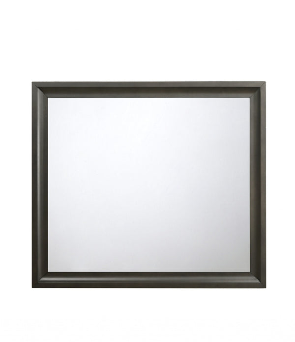 Antique Gray Wooden Rectangular Beveled Mirror