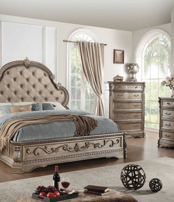 94' X 84' X 76' PU Antique Champagne California King Bed