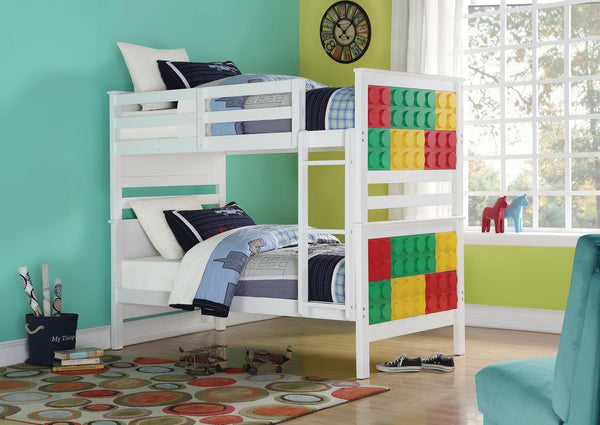 80' X 43' X 65' White  MultiColor Twin Over Twin Playground Bunk Bed