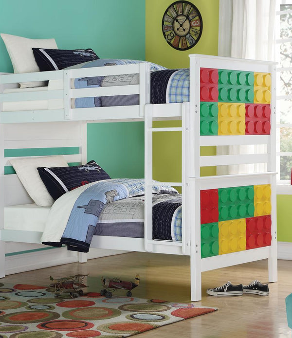 80' X 43' X 65' White  MultiColor Twin Over Twin Playground Bunk Bed