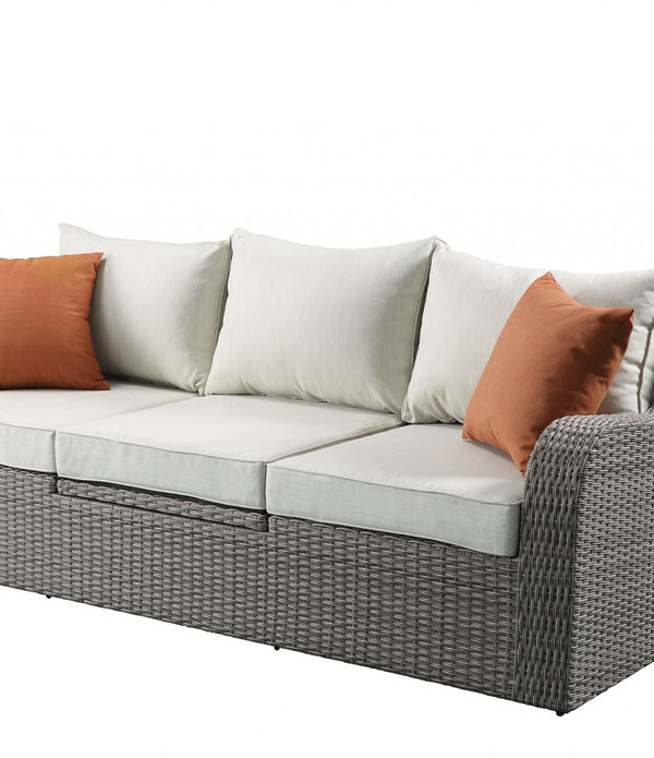 3 Piece Gray Wicker Patio Sectional And Ottoman Set