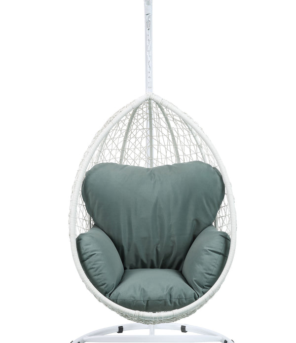 Green and White Hanging Pod Wicker Patio Swing Chair