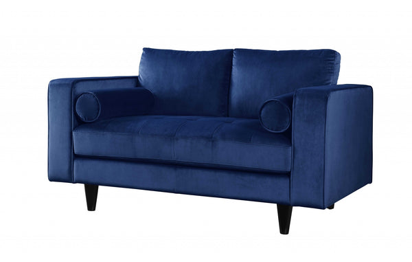 60' X 38' X 35' Navy Velvet Loveseat w2 Pillows