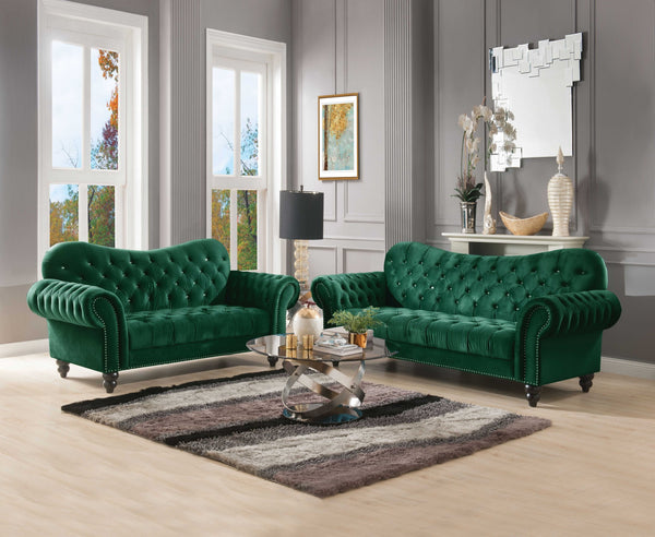 91' X 37' X 39' Green Velvet Sofa