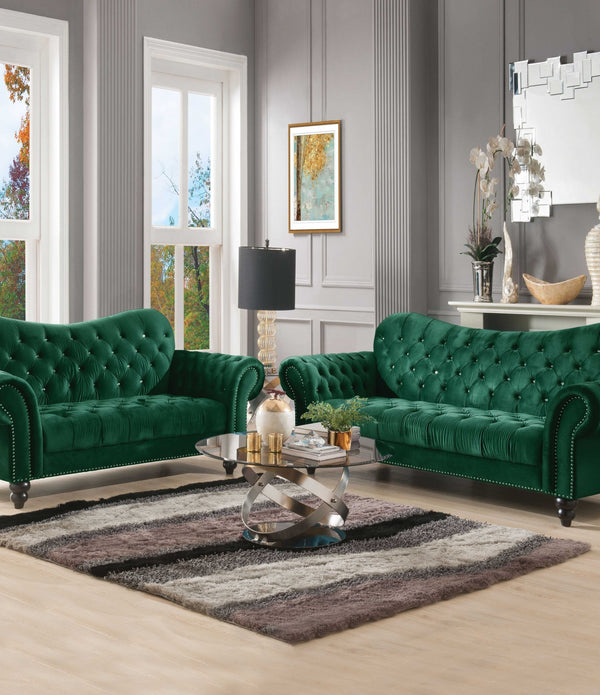 91' X 37' X 39' Green Velvet Sofa