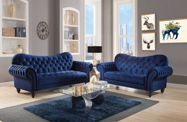 91' X 42' X 31' Navy Velvet Sofa