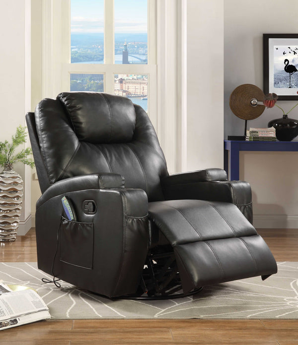 34' X 37' X 41' Black Bonded Leather Match Swivel Rocker Recliner With Massage