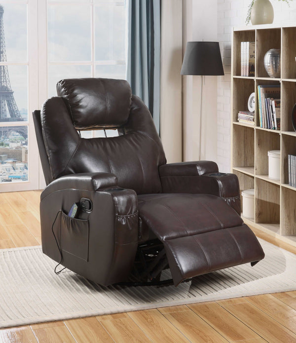 34' X 37' X 41' Brown Bonded Leather Match Swivel Rocker Recliner With Massage