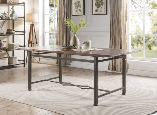 76' X 36' X 30' Weathered Dark Oak And Dark Bronze Dining Table