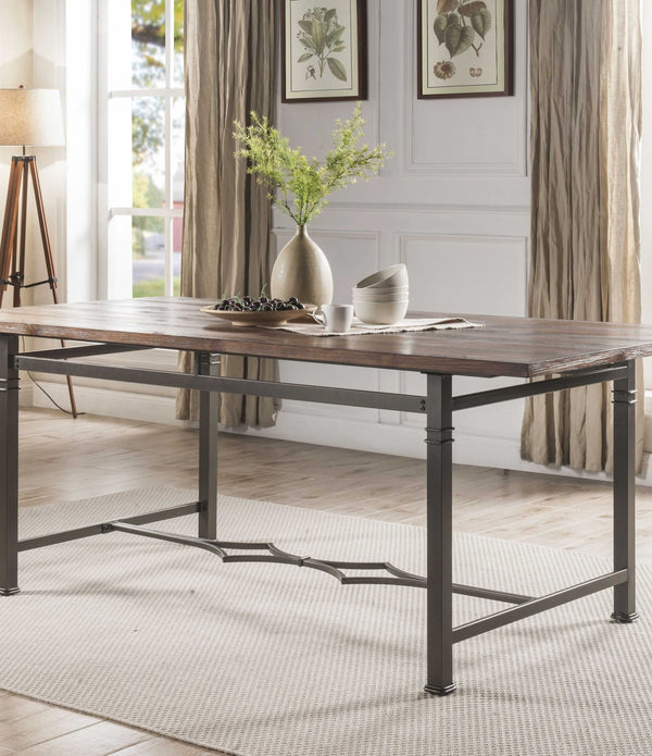 76' X 36' X 30' Weathered Dark Oak And Dark Bronze Dining Table