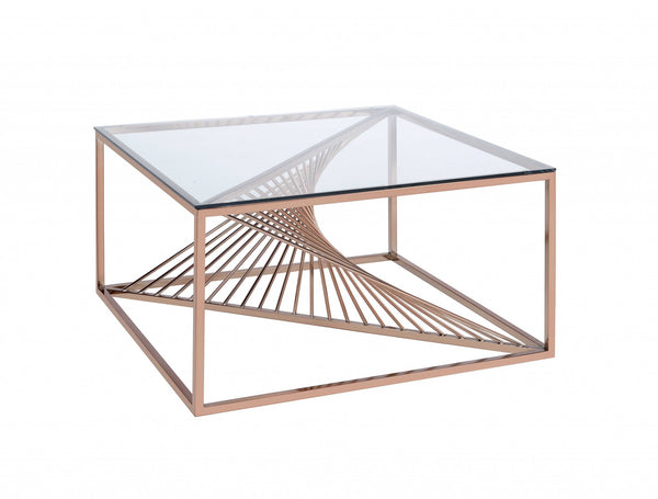 35' X 35' X 19' Brushed Copper And Clear Glass Coffee Table