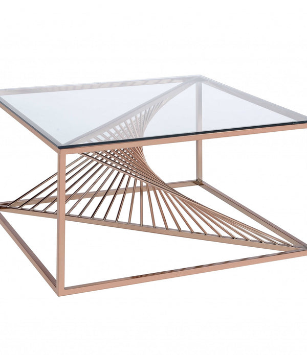 35' X 35' X 19' Brushed Copper And Clear Glass Coffee Table