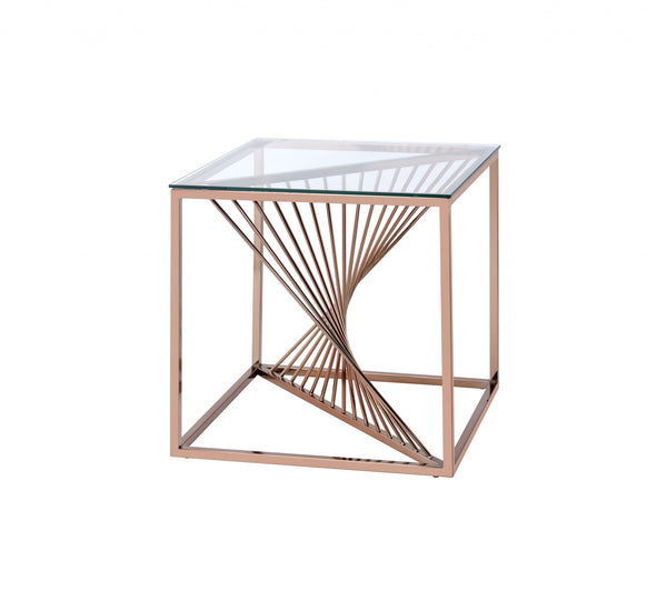 24' X 24' X 24' Brushed Copper And Clear Glass End Table