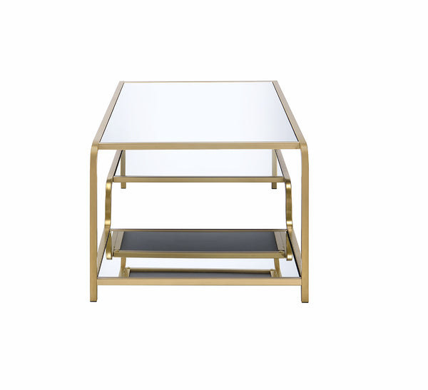 52' X 24' X 18' Gold And Clear Glass Metal Coffee Table