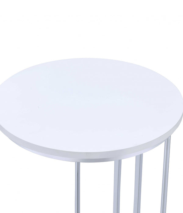 Modern White and Chrome USB Round Side Table